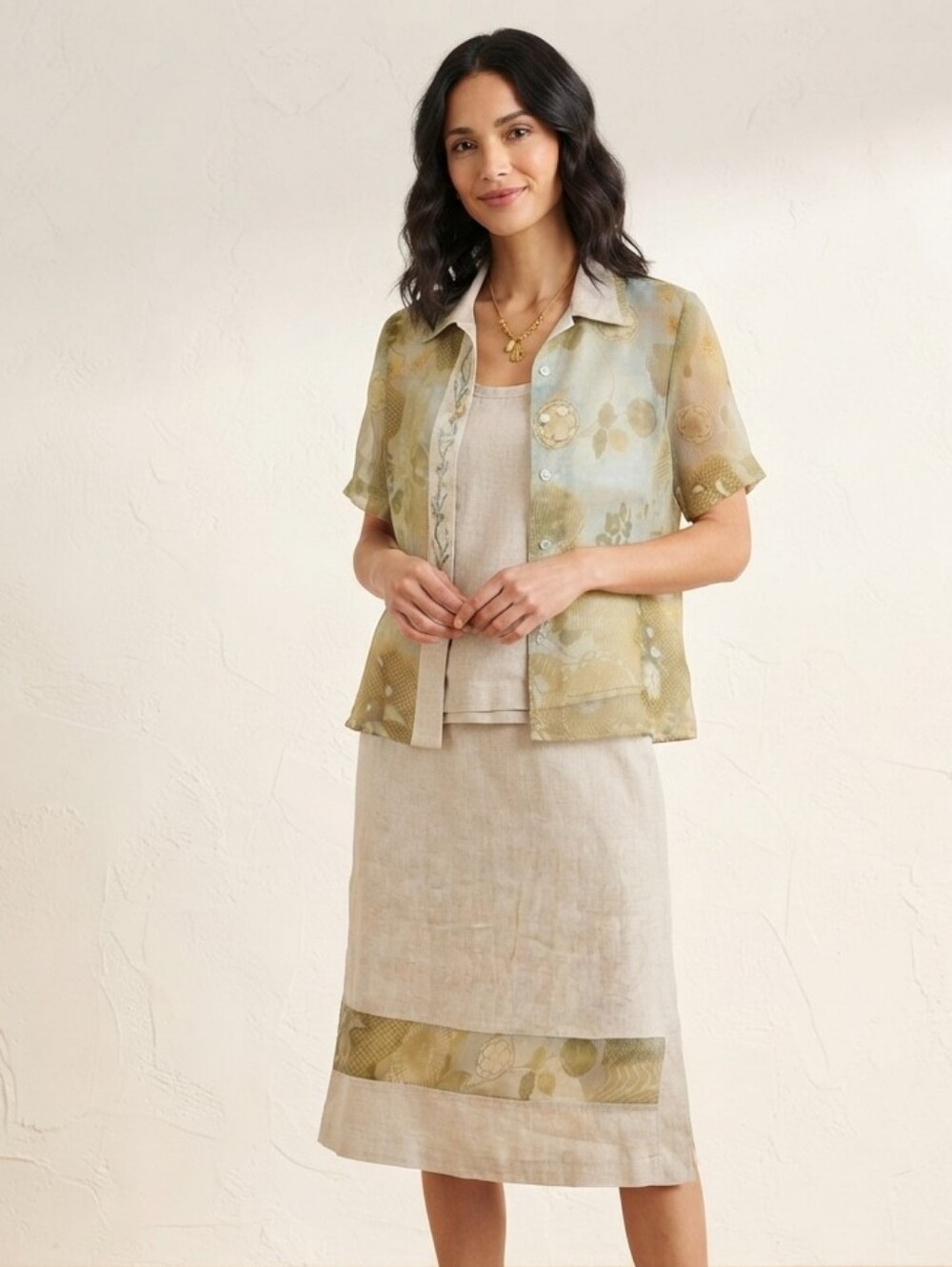 Vintage Saint Germain Paris 3-Piece Linen Floral Skirt Set M